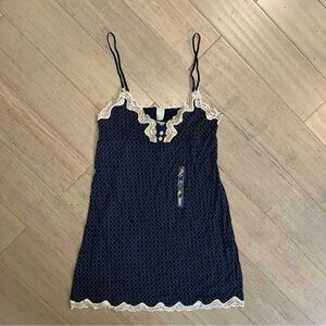 Bitten by Sarah Jessica Parker Y2K Navy Blue Slip Nighty Lace Cottage NWT